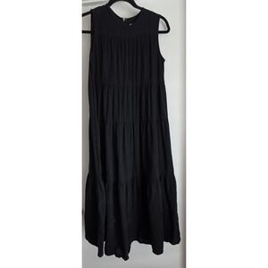MOD REF Black Cotton Maxi Dress - Sleeveless Tiered Prairie Dress - Small